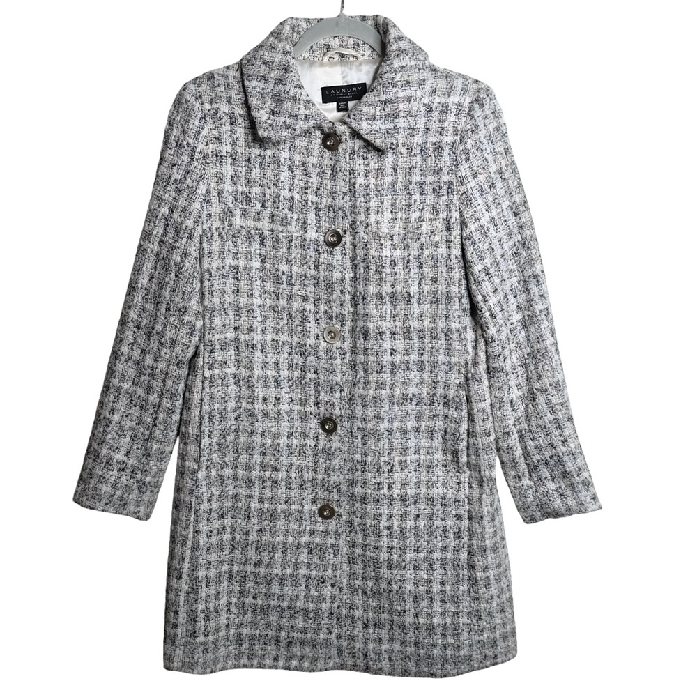 Laundry By Shelli Segal Tweed Button Front Car Coat Black White‎ Womens Small